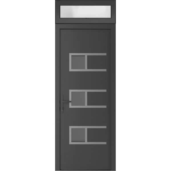 VDOMDOORS 30 in. x 94 in. Right-hand/Inswing Frosted Glass Antracite Grey Steel Prehung Front Door with Hardware