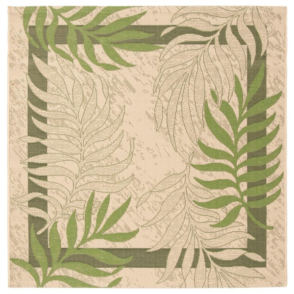SAFAVIEH Courtyard Cream/Green 5 ft. x 5 ft. Square Border Indoor/Outdoor Patio  Area Rug