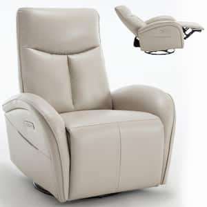 Beige & Gray Faux Leather Swivel Rocker Recliner with Lumbar Support, USB and Type-C Ports