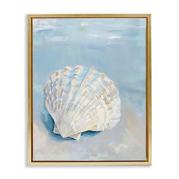 Stupell Industries Coastal Scallop Clam by Arlington Prints Gold Floater Frame Animal Graphic Art Print 21 in. x 17 in.