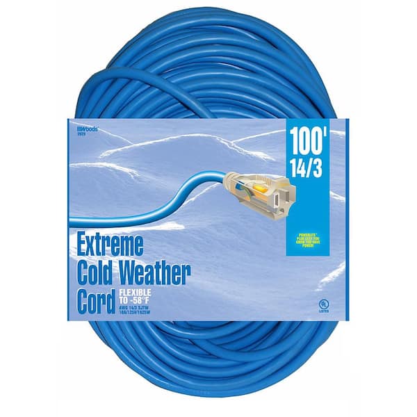 Southwire 100 ft. 14/3 SJTW Extreme Low-Temp Outdoor Medium-Duty Extension Cord with Power Light Plug