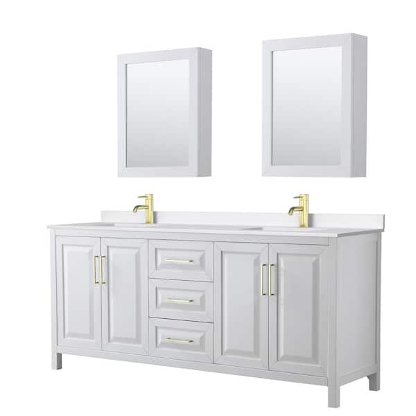 Daria 80 in. W x 22 in. D x 35.75 in. H Double Bath Vanity in White with White Quartz Top and Mirrors