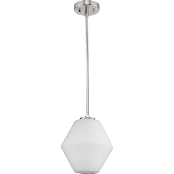 Copeland Collection 10 in. 1-Light Brushed Nickel Pendant with Etched Opal Glass Shade