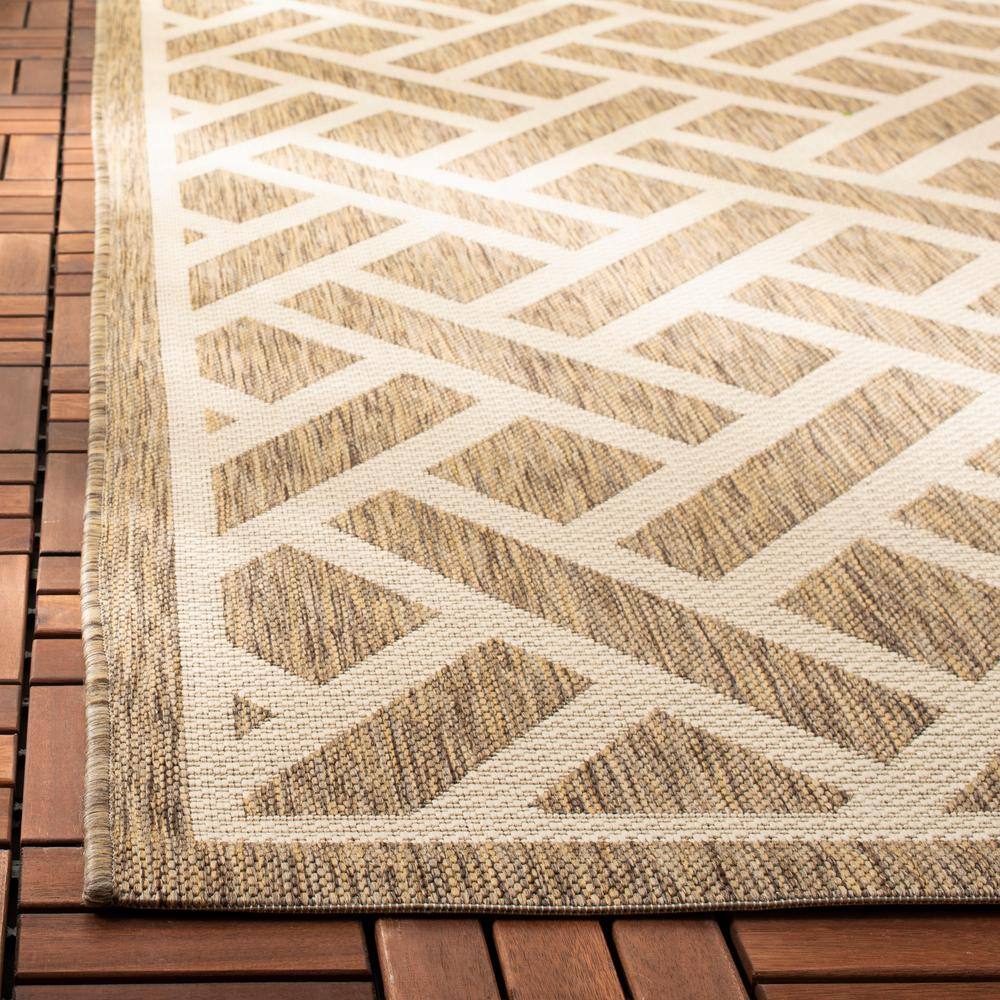 Courtyard Geometric Brown/Light Beige Indoor/Outdoor Rectangular Rug