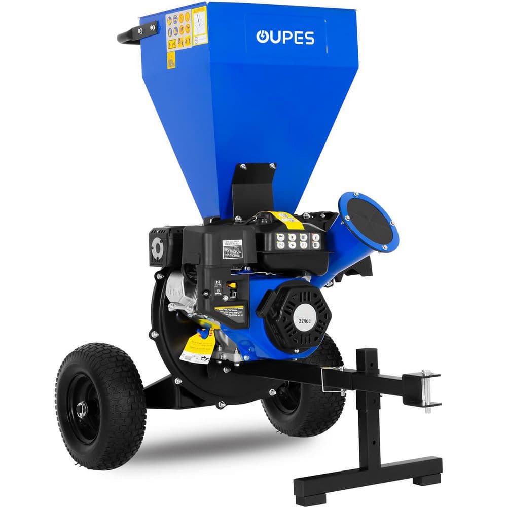 OUPES 3 in. 7.5 HP Gas Powered Wood Chipper Shredder with Tow Hitch and  Collection Bag TRA-0403 - The Home Depot, image size:1000x1000
