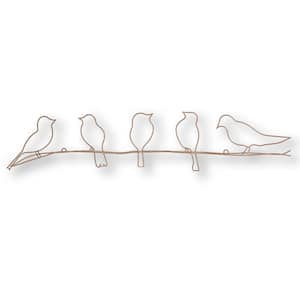 24 in. x 5 in. "Soft Rose Gold Bird On A Wire" Metal Wall Art