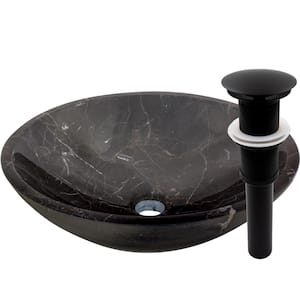 Stone Vessel Sink in Coffee Marble with Umbrella Drain in Matte Black