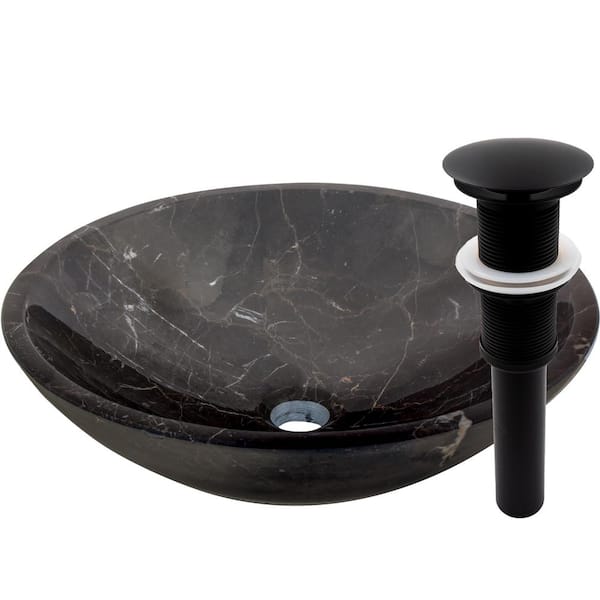 Novatto Stone Vessel Sink in Coffee Marble with Umbrella Drain in Matte Black