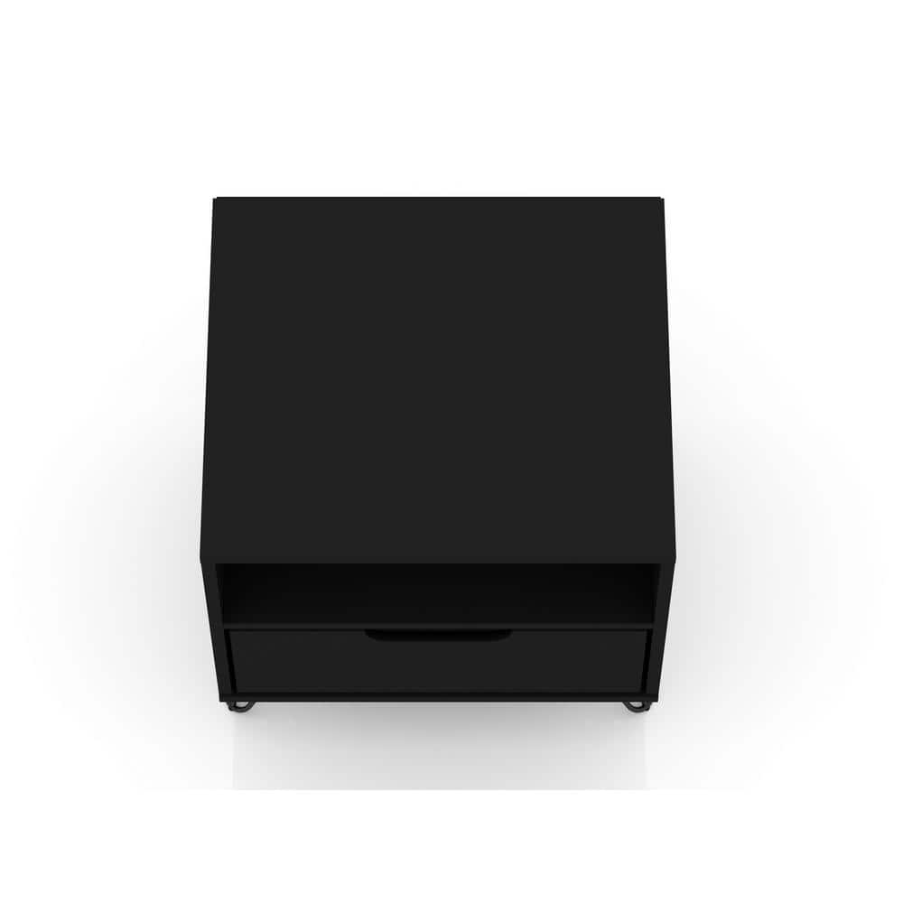 Rockefeller Black MDF 1-Drawer Nightstands with Metal Legs, Set of 2