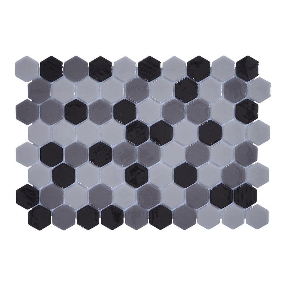 Glass Tile LOVE Hex 11 in. x 16 in. Glossy Black and Gray Mosaic for Wall, Floor and Pool Tile 10.76 sq. ft. Case price history on PriceWatchPro