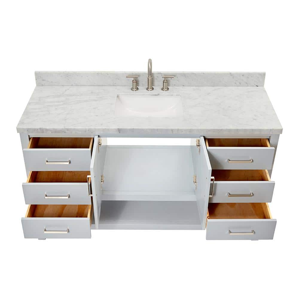 Magnolia 61" Gray Freestanding Double Basin Vanity with Carrara White Top