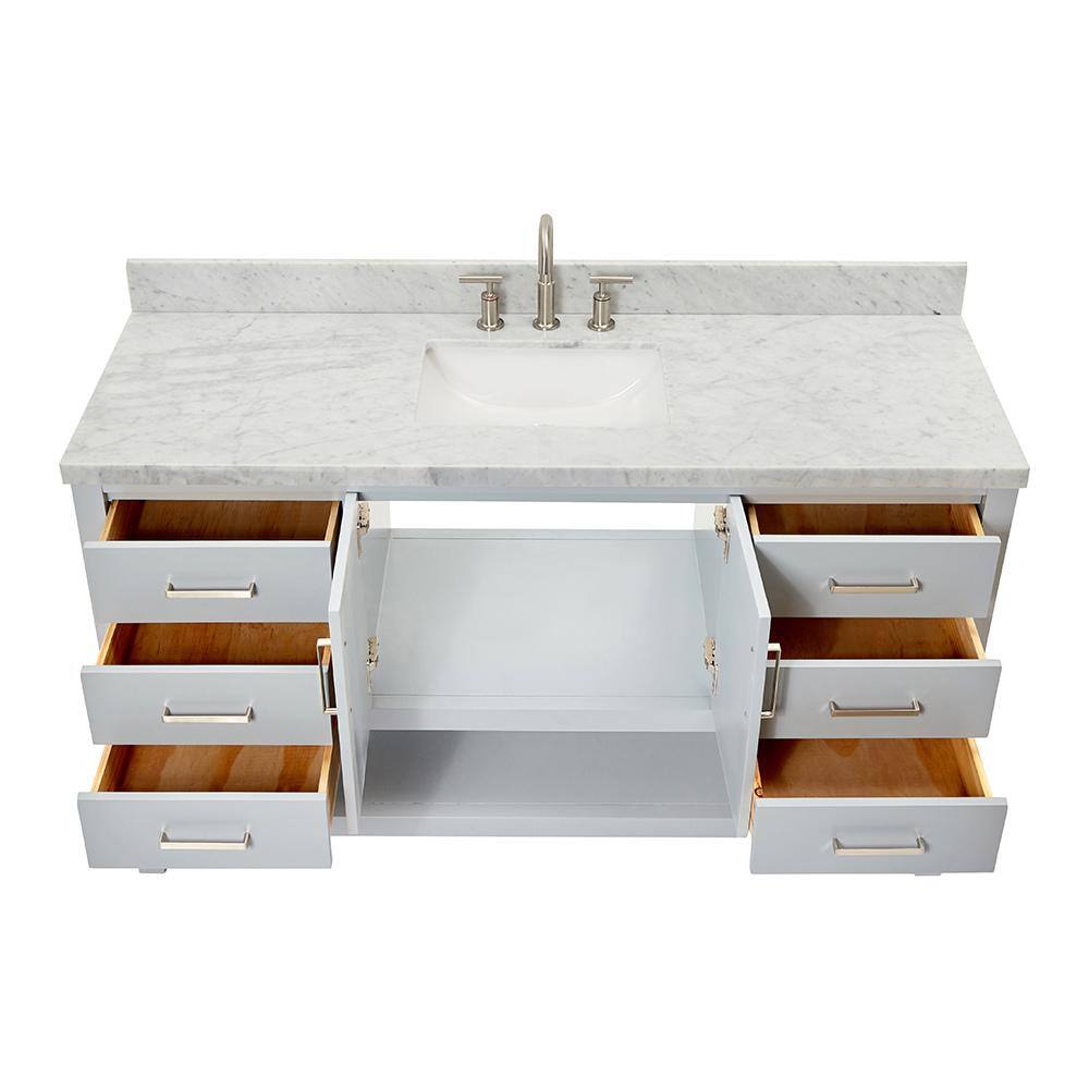 Magnolia 61" Gray Freestanding Double Basin Vanity with Carrara White Top