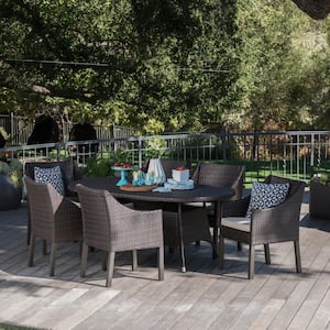 Franco 28.50 in. Multi-Brown 7-Piece Metal Oval Outdoor Dining Set with Beige Cushions