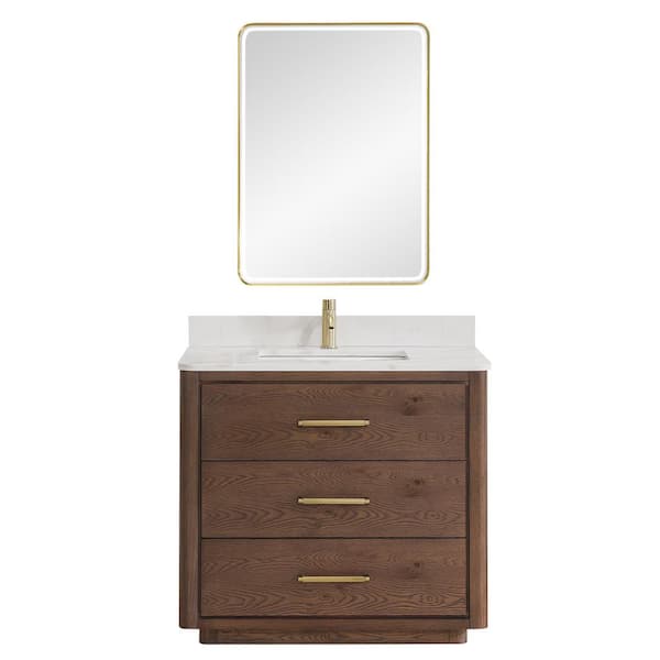 Cora 36 inch Solid Oak Bathroom Vanity with Rectangular Undermount Sink - Navy by Randolph Morris RMAST-36NB-SQWH