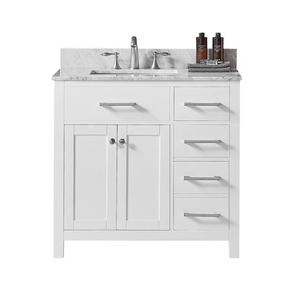 Exclusive Heritage Colette 36 in. W x 22 in. D x 34.2 in. H Bath Vanity in White with Carrara Marble Vanity Top in White with White Basin