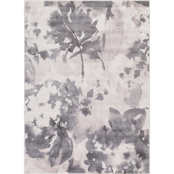 Lara Watercolor Flower Ivory 5 ft. x 8 ft. Area Rug