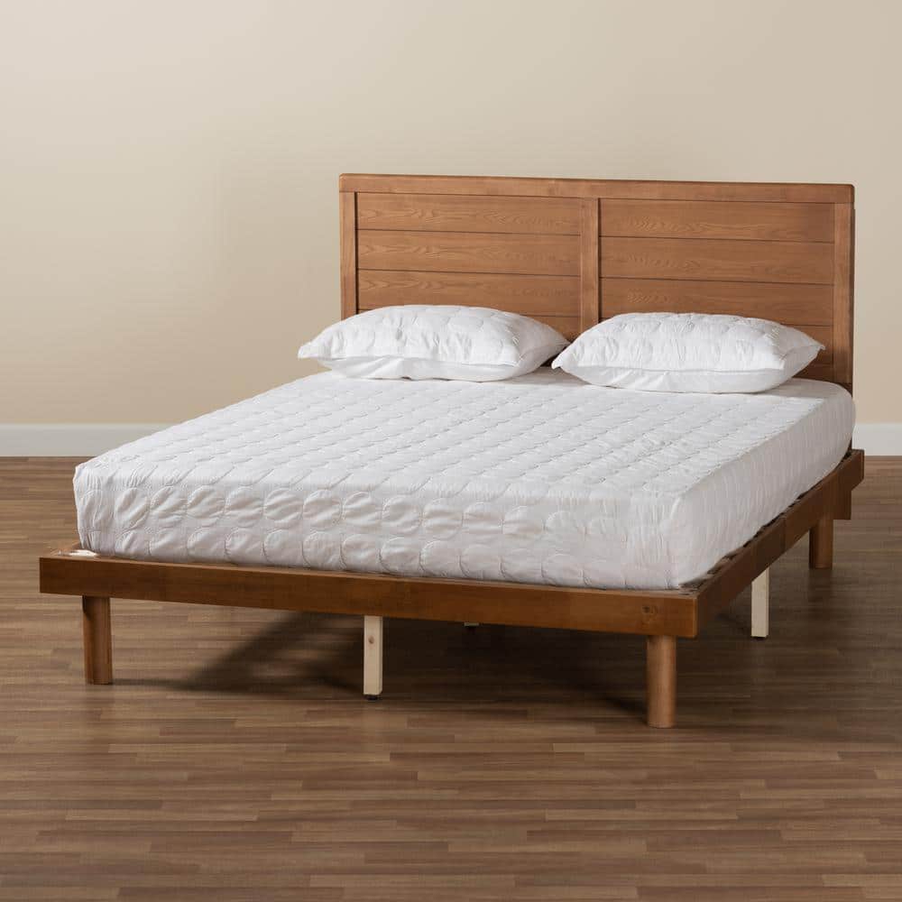 Daina Walnut Wood Full Size Platform Bed with Headboard