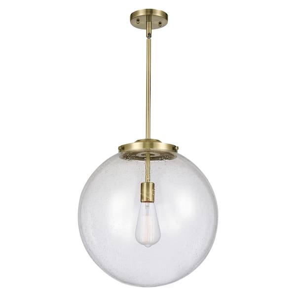 Beacon 60-Watt 1-Light Antique Brass Shaded Mini Pendant Light with Seeded Glass Shade
