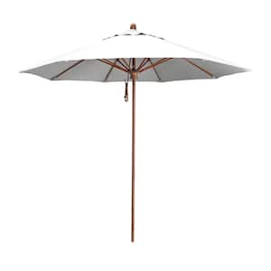 9 ft. Woodgrain Aluminum Commercial Market Patio Umbrella Fiberglass Ribs and Pulley Lift in Natural Sunbrella