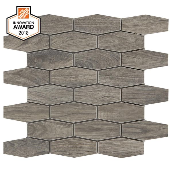 Lifeproof Shadow Wood Linear Hexagon 12 in. x 13-1/2 in. x 8 mm Glazed Porcelain Mosaic Floor and Wall Tile (0.97 sq. ft./Each)