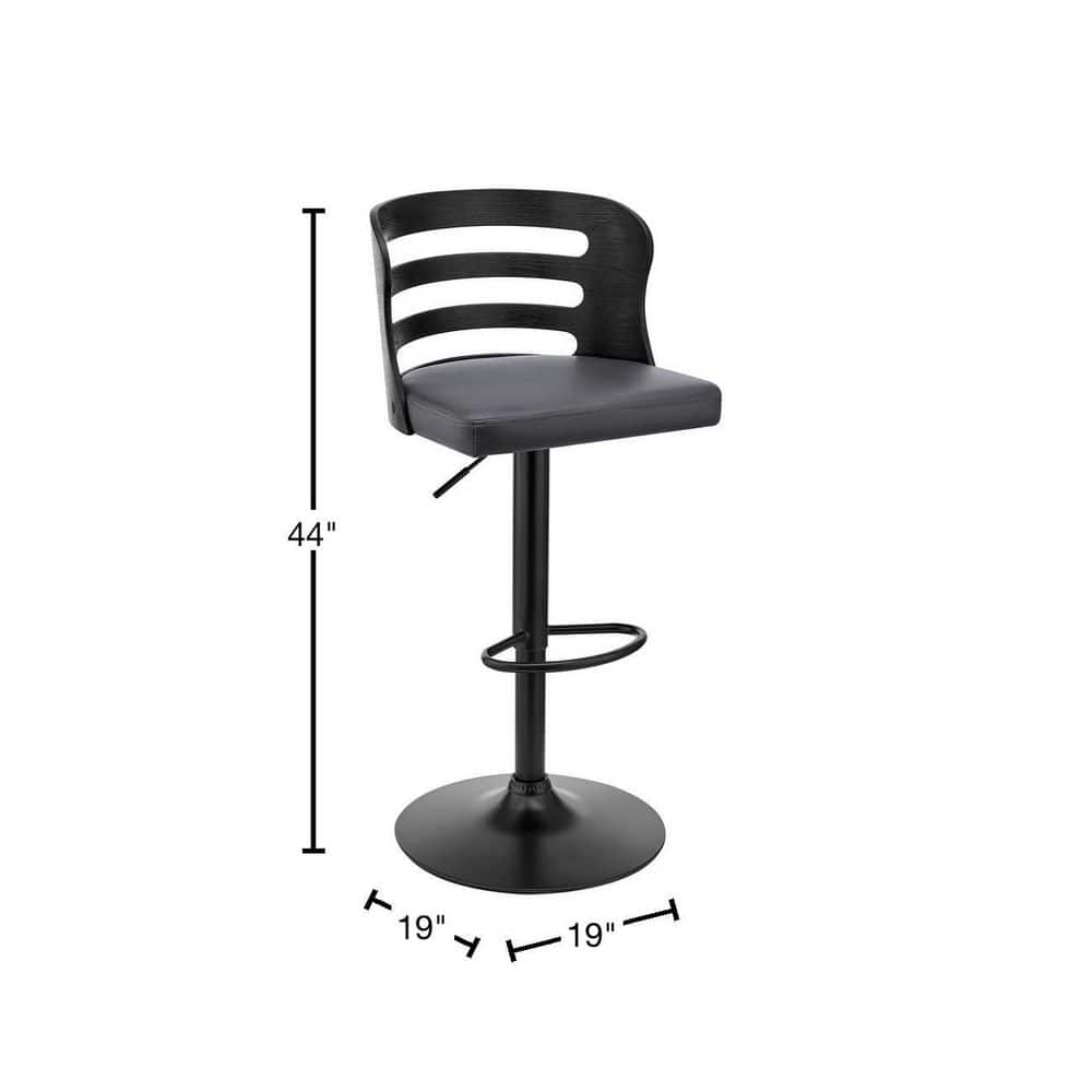Adjustable Gray Faux Leather and Black Wood Swivel Bar Stool
