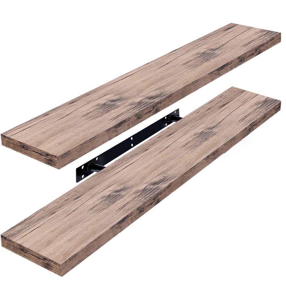 35 in. W x 9 in. D Mahogany Floating Decorative Wall Shelf (Set of 2)