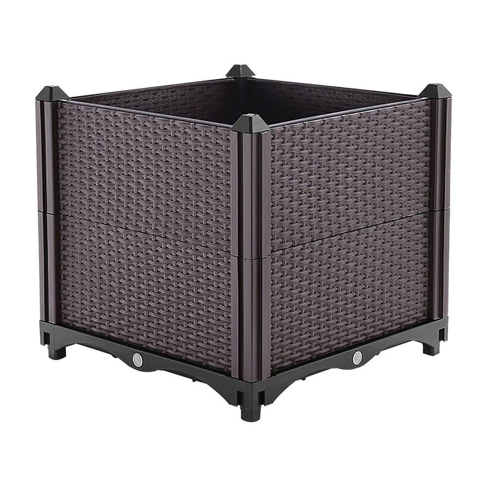 11.8 in. x 11.8 in. x 13.8 in. Brown Plastic Raised Garden Bed with Self-Wa