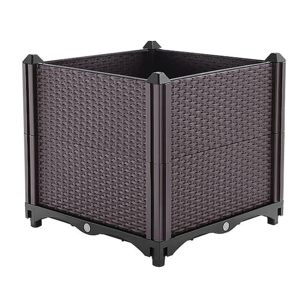 Unbranded 11.8 in. x 11.8 in. x 13.8 in. Brown Plastic Raised Garden Bed with Self-Watering System for Garden Patio Balcony