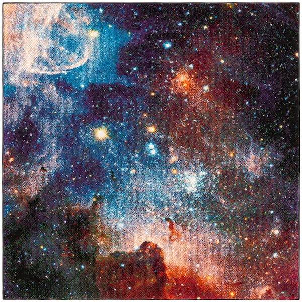 Galaxy Purple/Multi 7 ft. x 7 ft. Abstract Square Area Rug