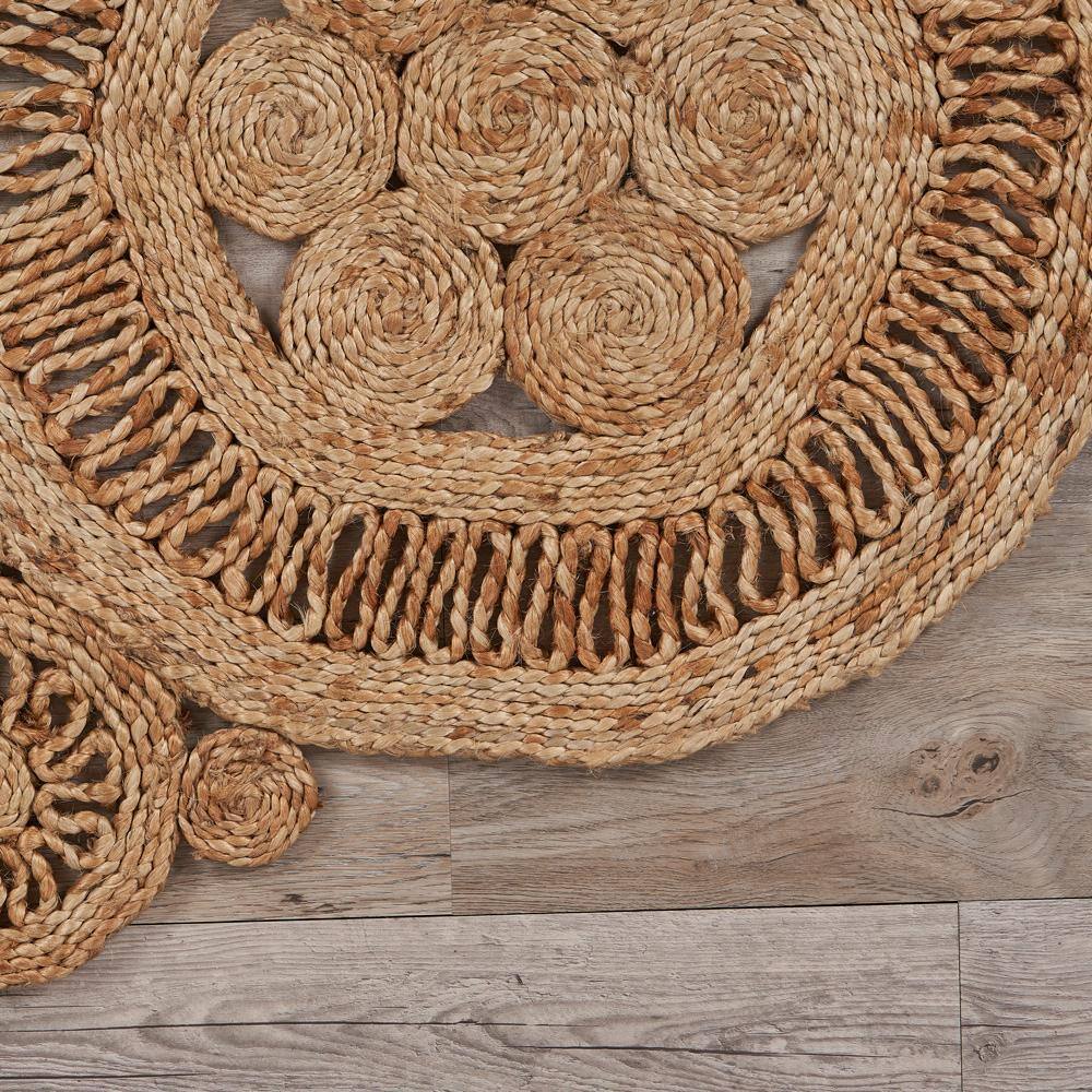 Handmade Geometric Blue Braided Round Rug, Stain-Resistant, 48"