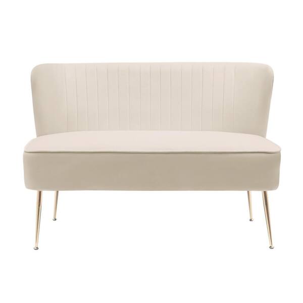 WESTINFURNITURE Farrah 46 in. Wide 2-Seater Velvet Upholstered Armless Wingback Loveseat Settee, Tan