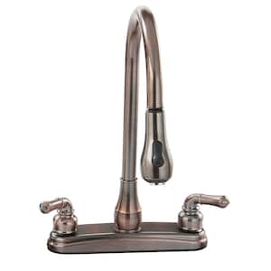 RV Kitchen Faucet with Gooseneck Spout, Pull-Down Sprayer and Teapot Handles - 8 in., Oil Rub Bronze