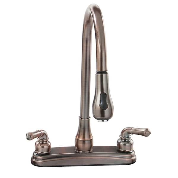 Empire Brass RV Kitchen Faucet with Gooseneck Spout, Pull-Down Sprayer and Teapot Handles - 8 in., Oil Rub Bronze