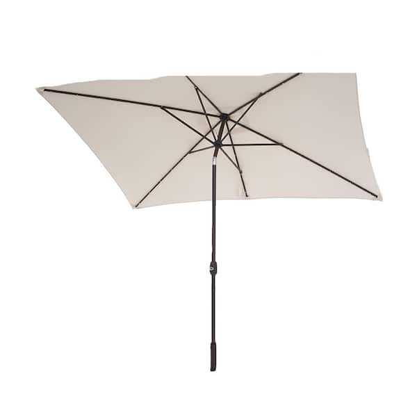 Unbranded 10 ft. x 6.5 ft. Outdoor Market Patio Umbrella Flip Umbrella with Crank and LED Light in Beige