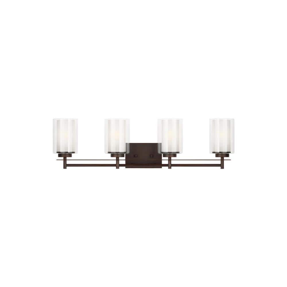 Elmwood Park Bronze 4-Light Wall/Bath Fixture with Satin Etched Glass