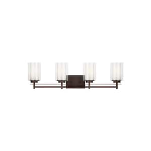 Elmwood Park 31.25 in. 4-Light Bronze Modern Transitional Bathroom Vanity Light with Satin Etched Glass Shades
