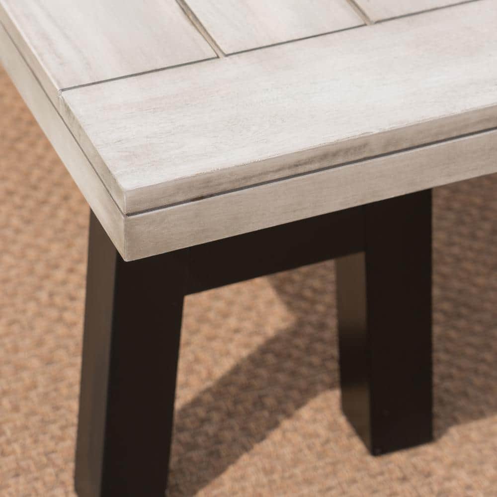 Light Gray Acacia Wood Outdoor Dining Set with Black Legs
