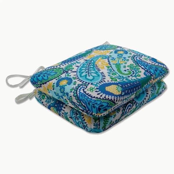 Pillow Perfect Paisley 18.5 in. x 15.5 in., 2-Piece Outdoor Dining Chair Cushion Blue/Green Amalia