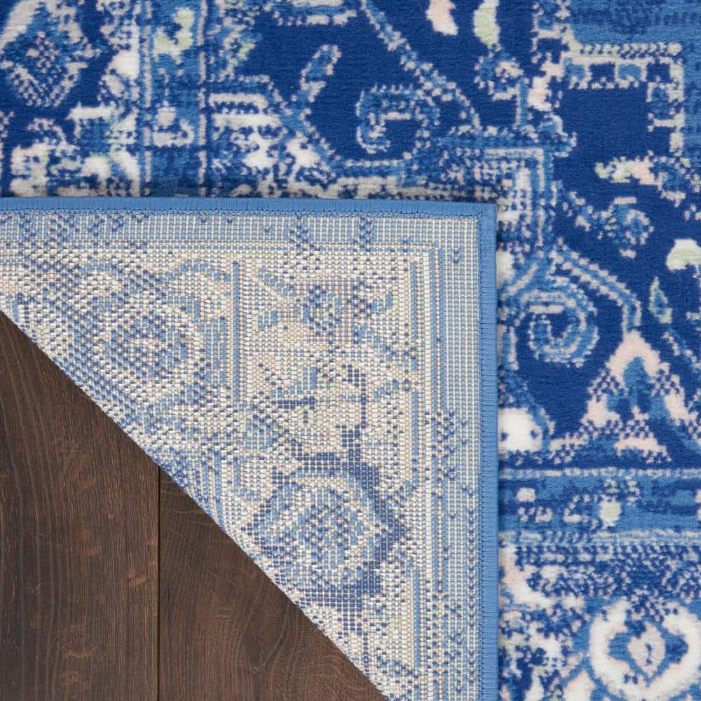 Navy Floral Synthetic Rectangular 2' x 3' Area Rug