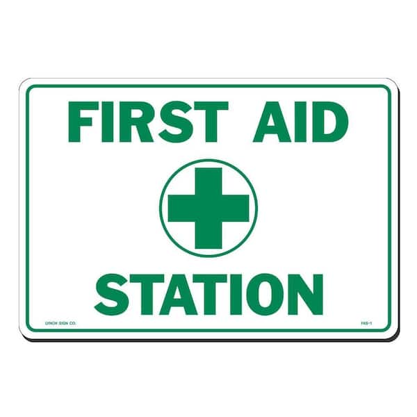14 in. x 10 in. First Aid Station Sign Printed on More Durable, Thicker, Longer Lasting Styrene Plastic