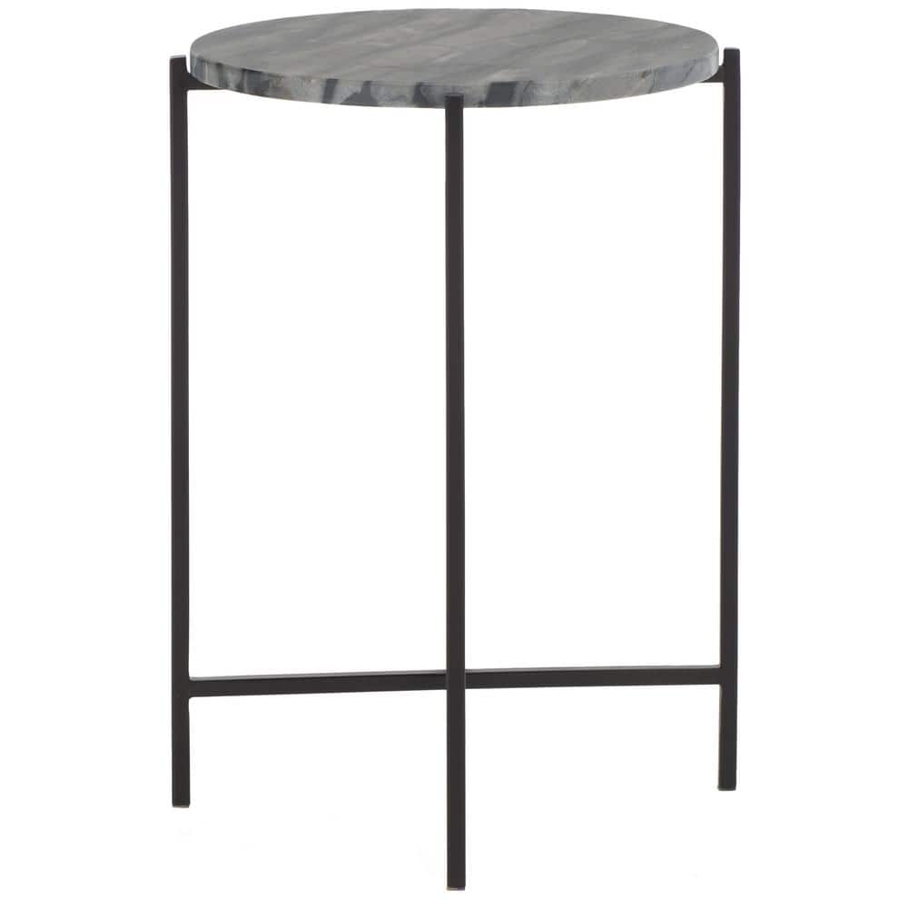 SAFAVIEH Ellicott 16 in. Gray/Black Round Metal End Table ACC4604A