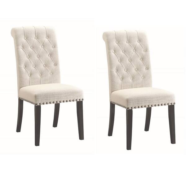 Coaster Parkins Button Tufting Cream and Rustic Espresso Upholstered Dining Side Chairs (Set of 2)