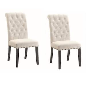Parkins Button Tufting Cream and Rustic Espresso Upholstered Dining Side Chairs (Set of 2)