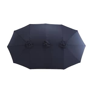 14.8 ft. Market Patio Umbrella Double Sided Outdoor Umbrella Rectangular Large with Crank in Navy Blue
