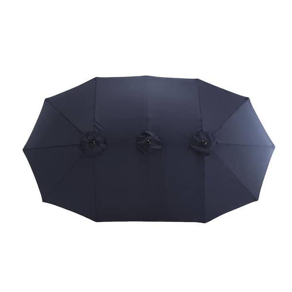 Runesay 14.8 ft. Market Patio Umbrella Double Sided Outdoor Umbrella Rectangular Large with Crank in Navy Blue