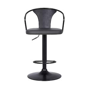 43 in. Gray and Black Iron Swivel Low Back Adjustable Height Bar Chair with Footrest