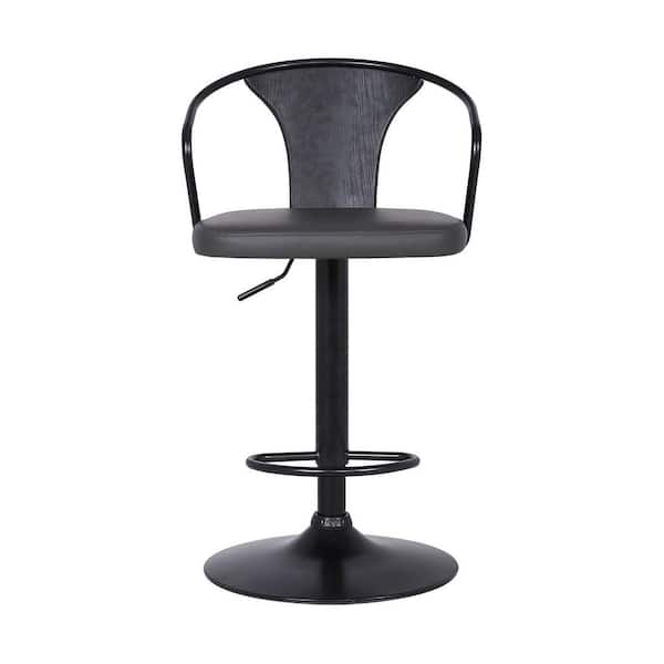 HomeRoots 43 in. Gray and Black Iron Swivel Low Back Adjustable Height Bar Chair with Footrest