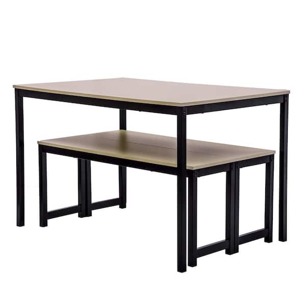Wateday 3-Piece Rectangular Wood Top Beige Dining Table Set