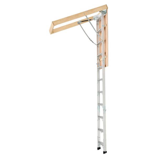 375LBS. Capacity Attic Ladder, Foldable Aluminium, 9.8 to 10.3 ft. Height Adjustable, Fits 7.66 to 10.25 ft. Ceilings