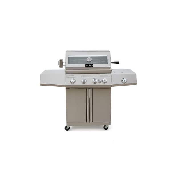 4-Burner Propane Gas Grill in Stainless Steel with Side and Rear Burner